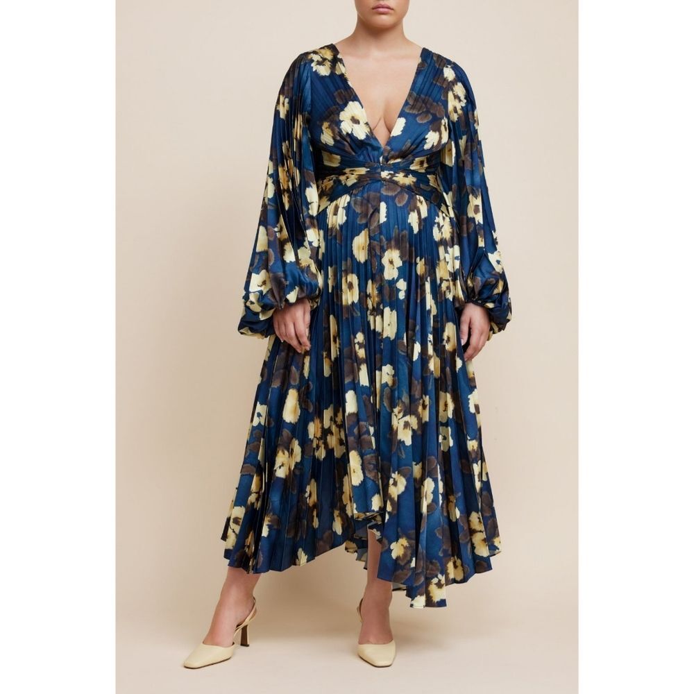 NWT Acler Palms Pleated Midi Dress in Navy Floral